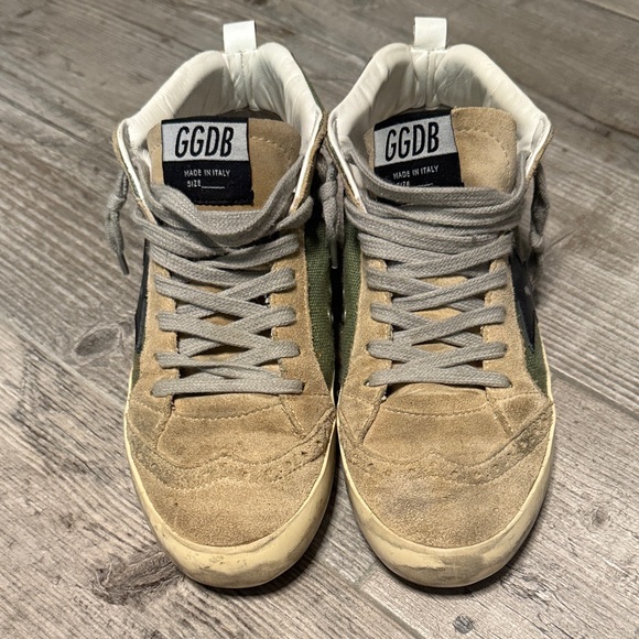 Golden Goose Tan and Green High-Top Sneakers - Picture 1 of 3